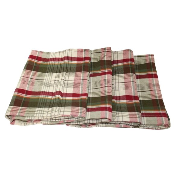 Pottery Barn 4 Plaid Cotton Dinner Napkins 20×20 Red/Green Holiday Christmas - Picture 2 of 4
